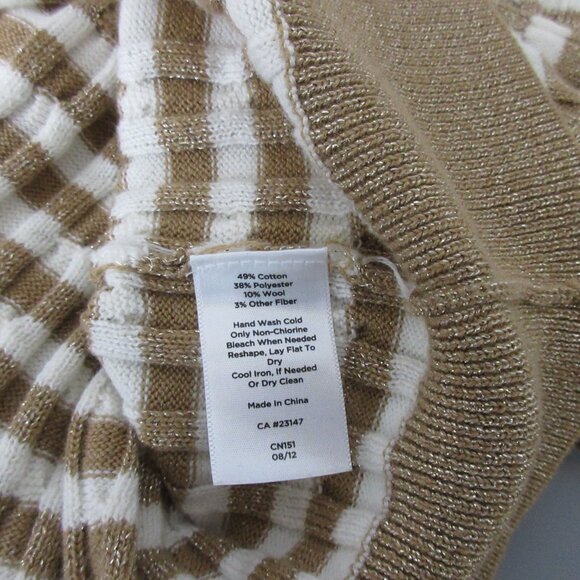 Talbots Sweater Petite S Pullover Crew Neck Gold Metallic Specks & Cream Stripes - Picture 5 of 5